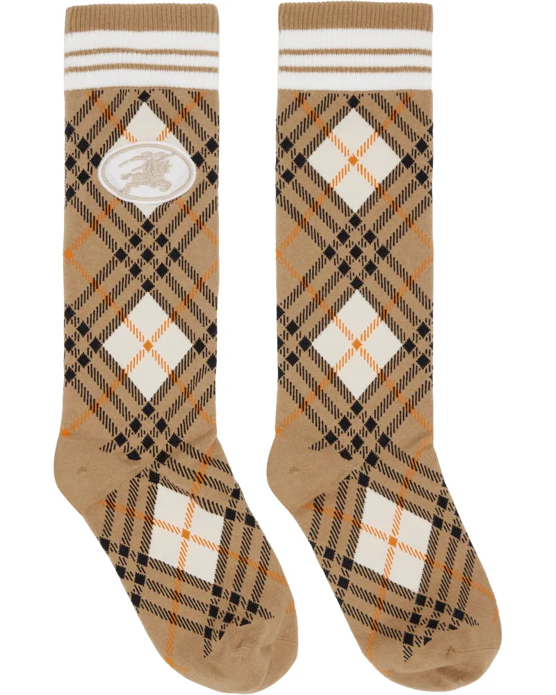 Burberry Beige Argyle Check Stretch Cotton Blend Socks Biscuit