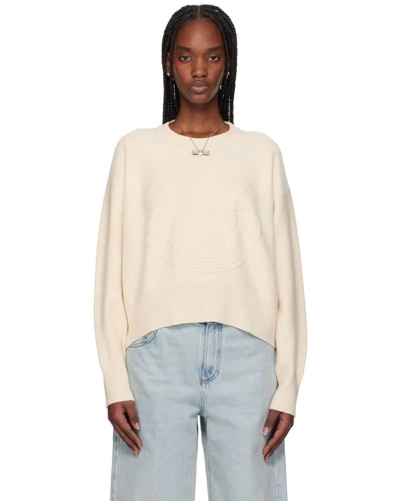 Versace Off-White Medusa Wool-Blend Knit Towel Sweater 1w540-bone