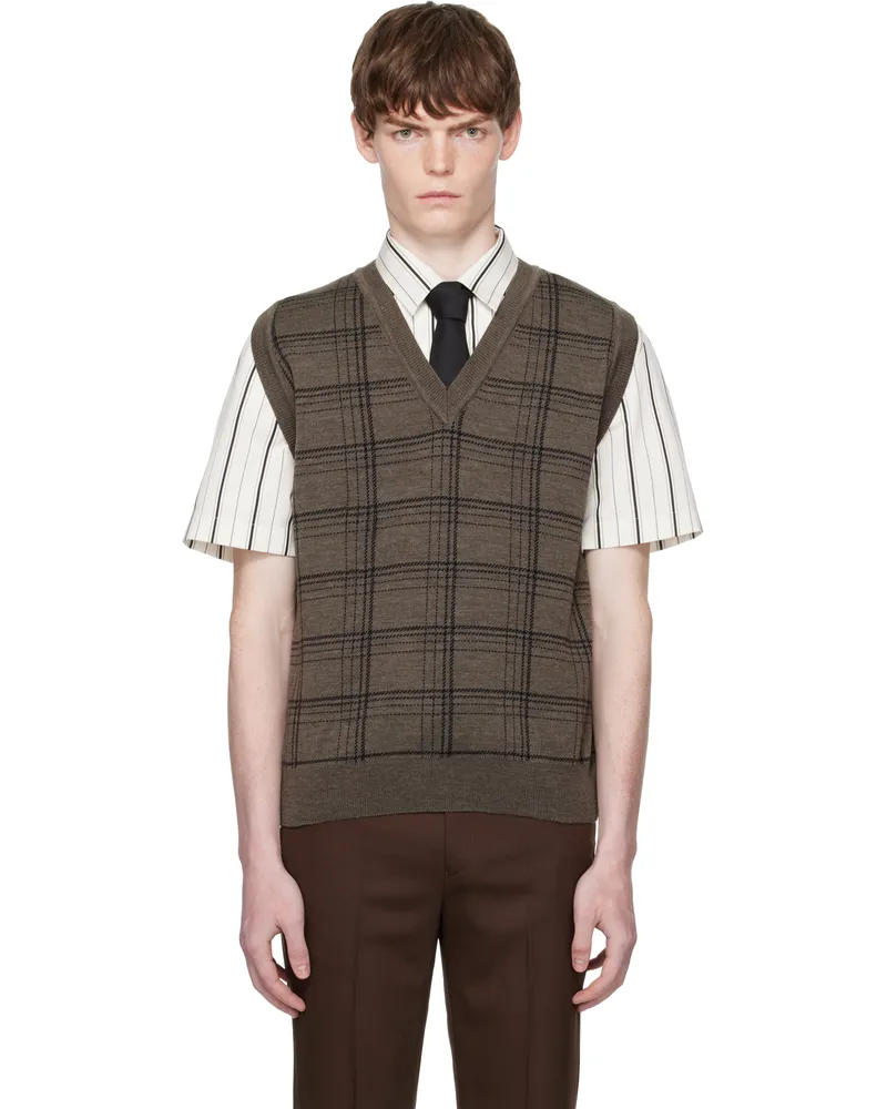 Ernest W. Baker Brown Check Jacquard Vest Brown