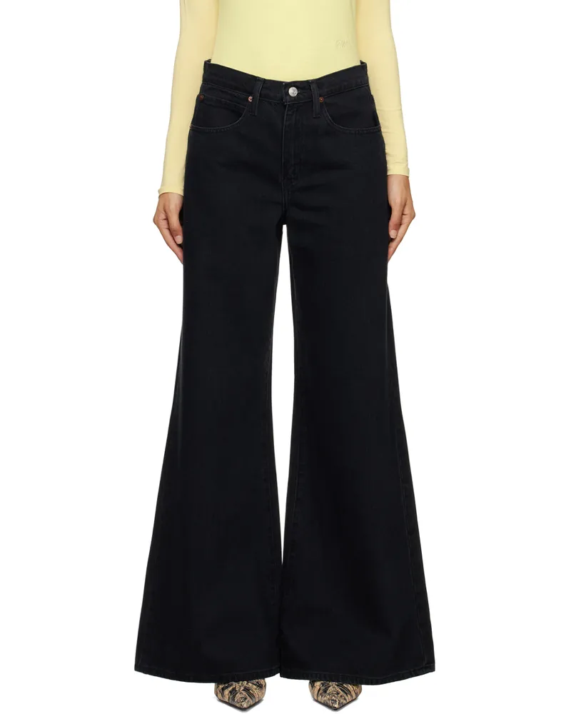 Frame Denim Black Easy Wide Flare Jeans Inkwell
