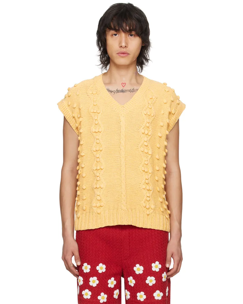HARAGO Yellow Appliqué Vest Beige