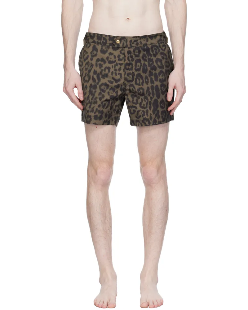 Tom Ford Green Print Swim Shorts Cheetah
