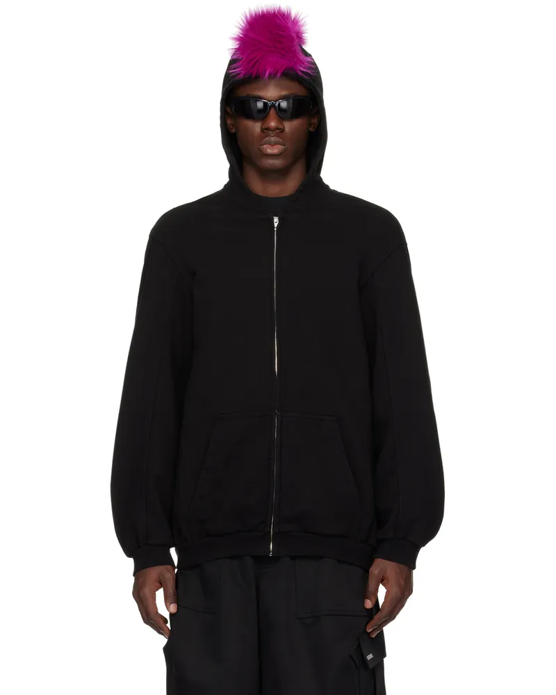 WE 11 DONE Black Zip-Up Faux-Fur Hoodie Black