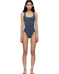 Hunza G Navy & White Square Neck Swimsuit Navy