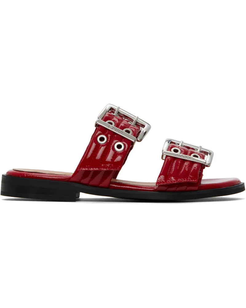 Ganni Red Feminine Buckle Two-Strap Sandals 474