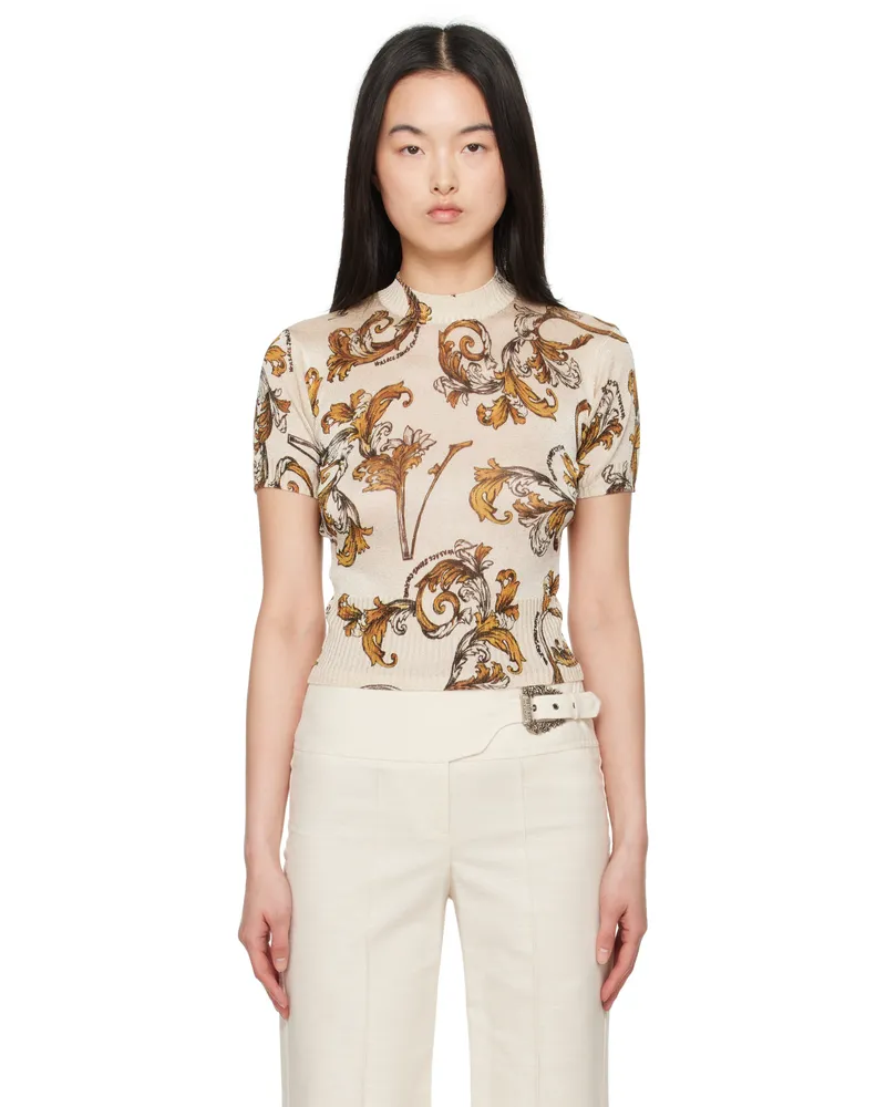 Versace Jeans Beige Outline Barocco Lurex Sweater E003