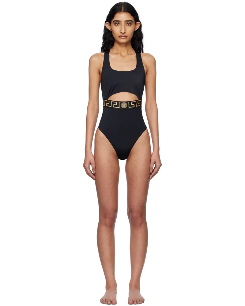 Versace Black Greca Border One-Piece Swimsuit 1b000-black