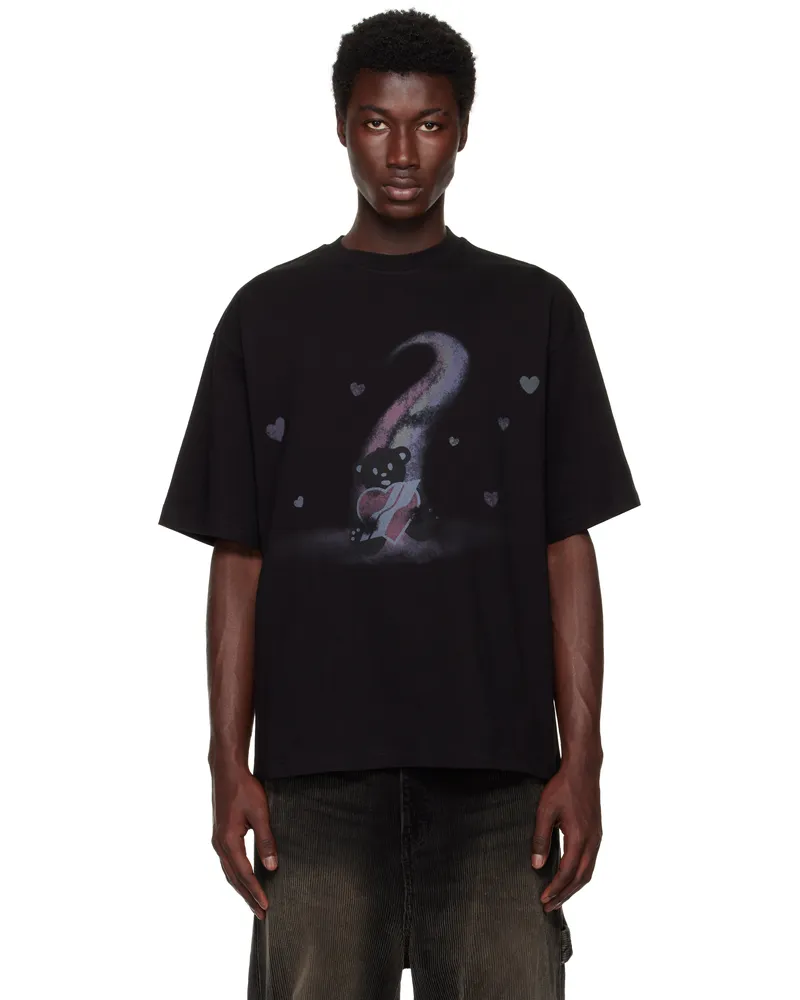 WE 11 DONE Black Teddy Bear Print T-shirt Black