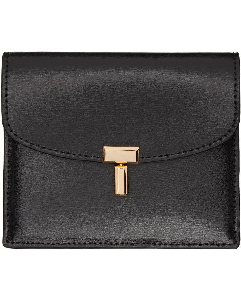 Totême Black T-Lock Leather Card Holder Black