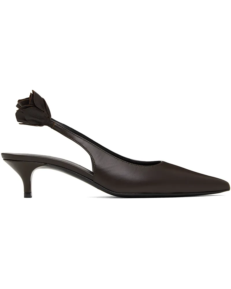 Magda Butrym Brown Slingback Rose Kitten Heels Brown