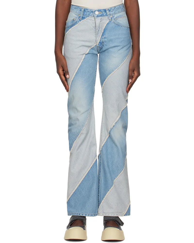 PERVERZE SSENSE Exclusive Blue Nano Mist Denim-Bias Line Jeans Design