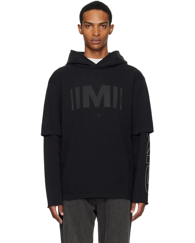 Maison Margiela Black Printed Hoodie 900