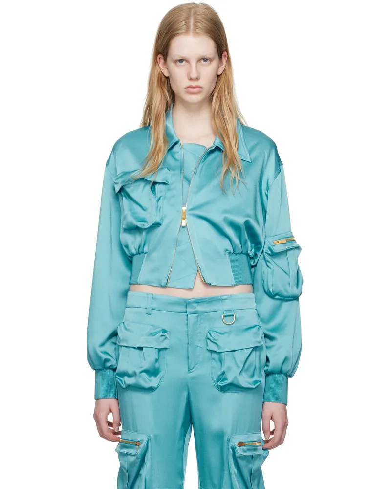 Blumarine Blue Cargo Bomber Jacket N0699