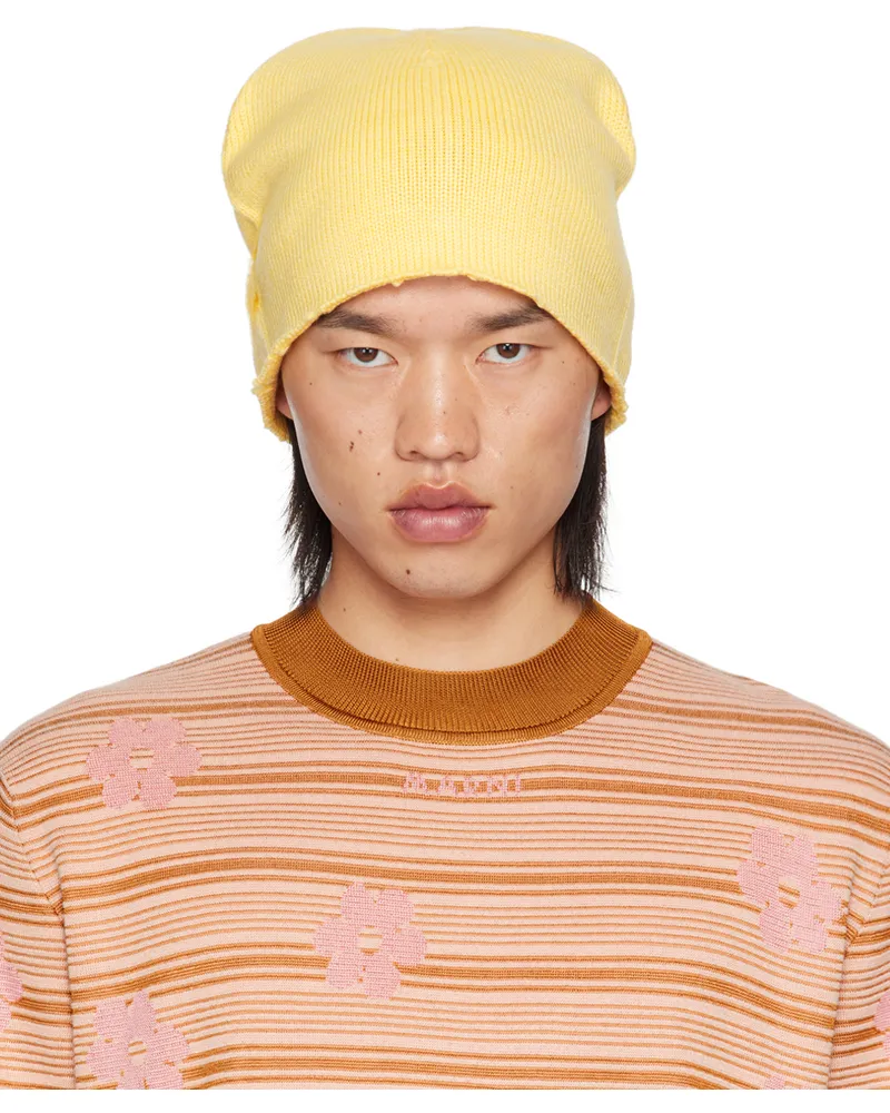 Marni Yellow Mohair Logo Beanie 00y33
