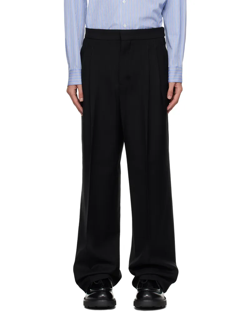 AMI Paris Black Large Fit Trousers Black