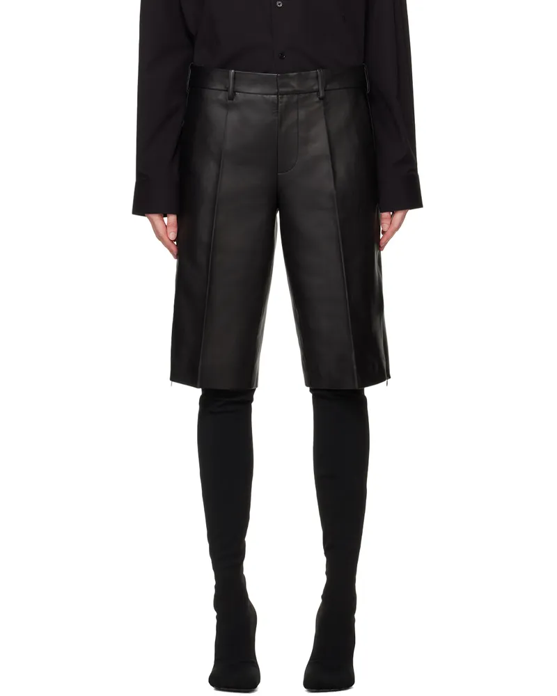 Helmut Lang Black Straight-Leg Leather Shorts Black