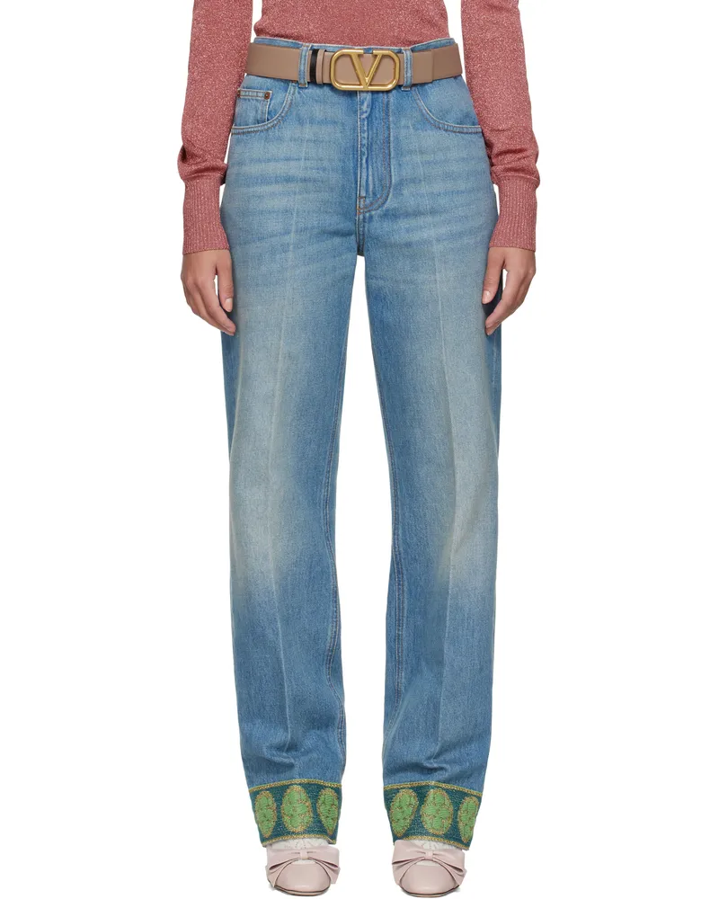 Valentino Garavani Blue Jacquard Trims Jeans 558