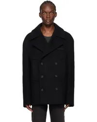 WE 11 DONE Black Wool Double-Breasted Peacoat Black