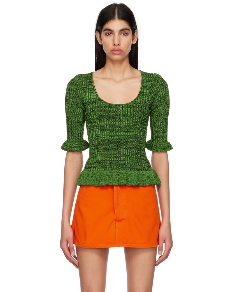 Ganni Green Flounce Blouse 801