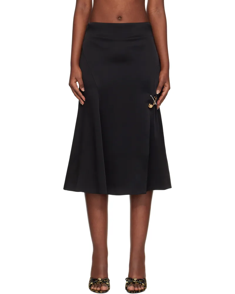 Versace Black Safety Pin Flowy Satin Midi Skirt 1b000-black