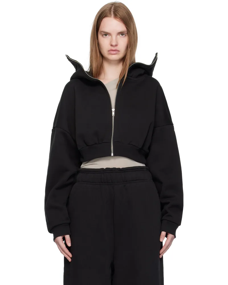 Entire Studios Black Cropped Full Zip Hoodie Soot