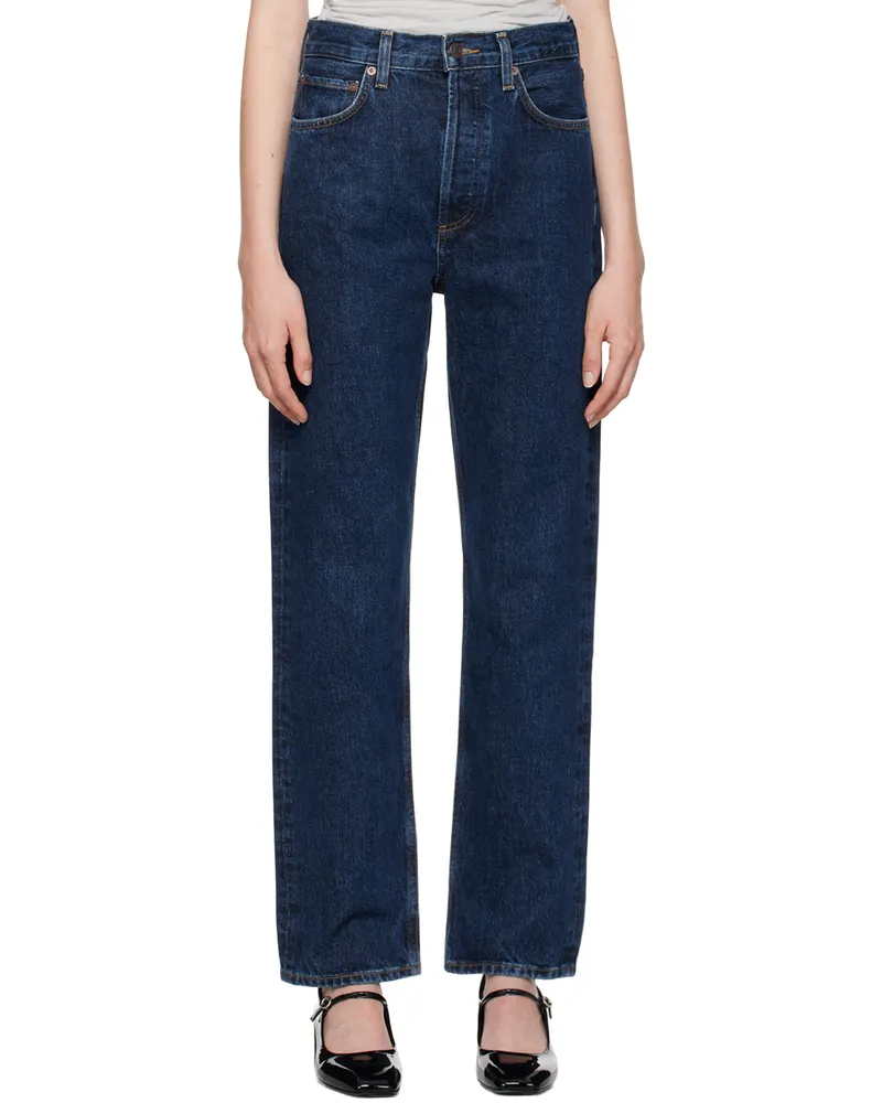 AGOLDE Navy 90's Pinch Waist High Rise Straight Jeans Pendulum