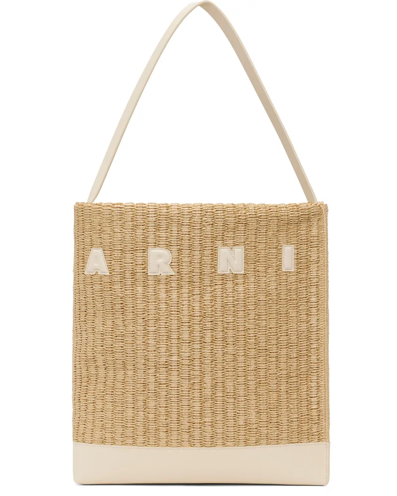 Marni Beige & Off-White Raffia-Effect Museo Medium Tote Zo920