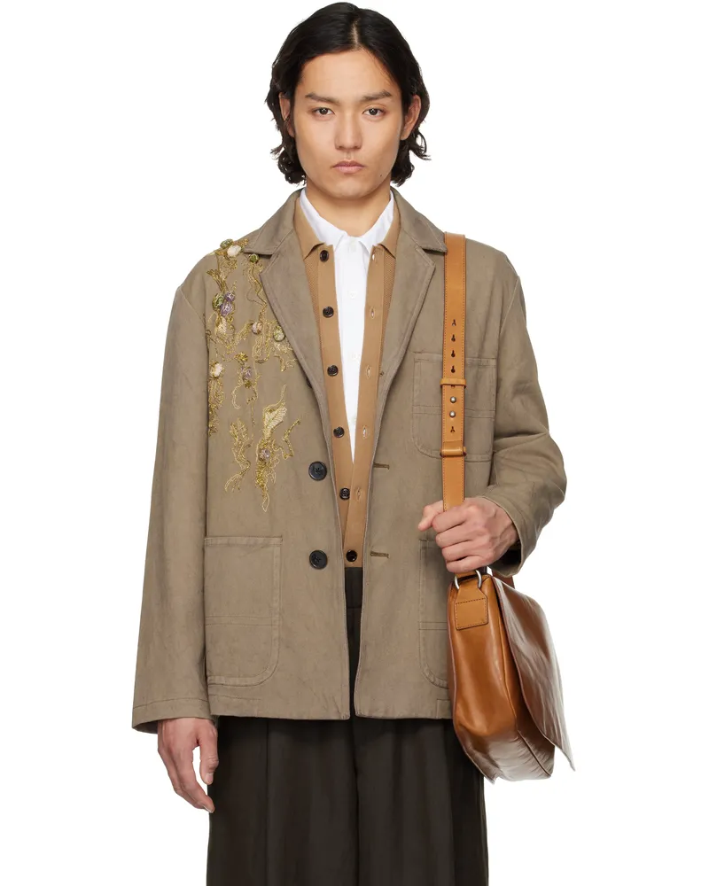 Dries van Noten Taupe Sequinned Blazer 811
