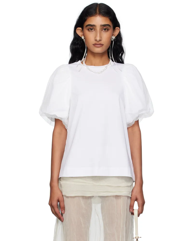 Simone Rocha White Tulle Overlay Puff Sleeve T-shirt White