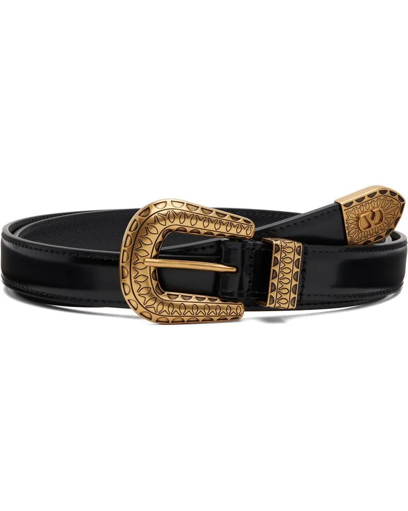 Valentino Garavani Black VLogo Signature Brushed Calfskin Belt 0no