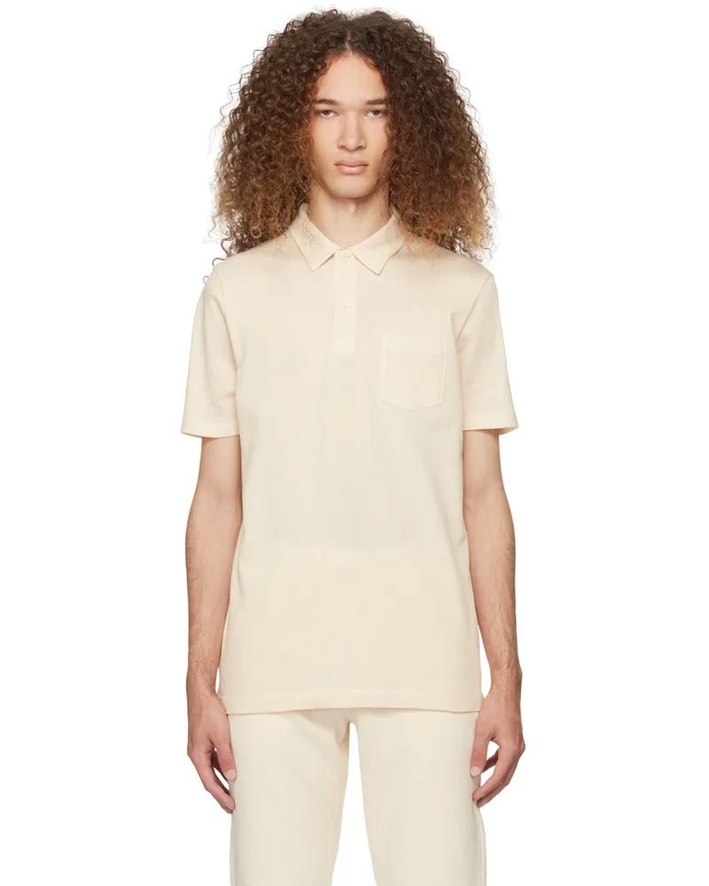Sunspel Beige Riviera Polo Undyed