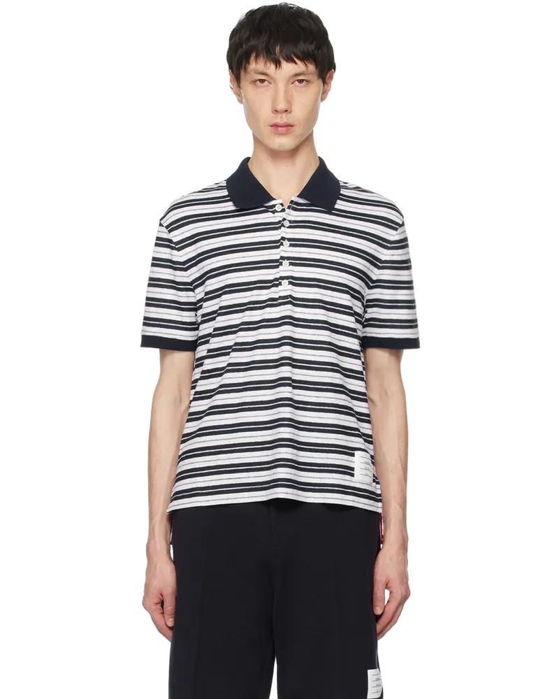 Thom Browne Navy Striped Polo 415