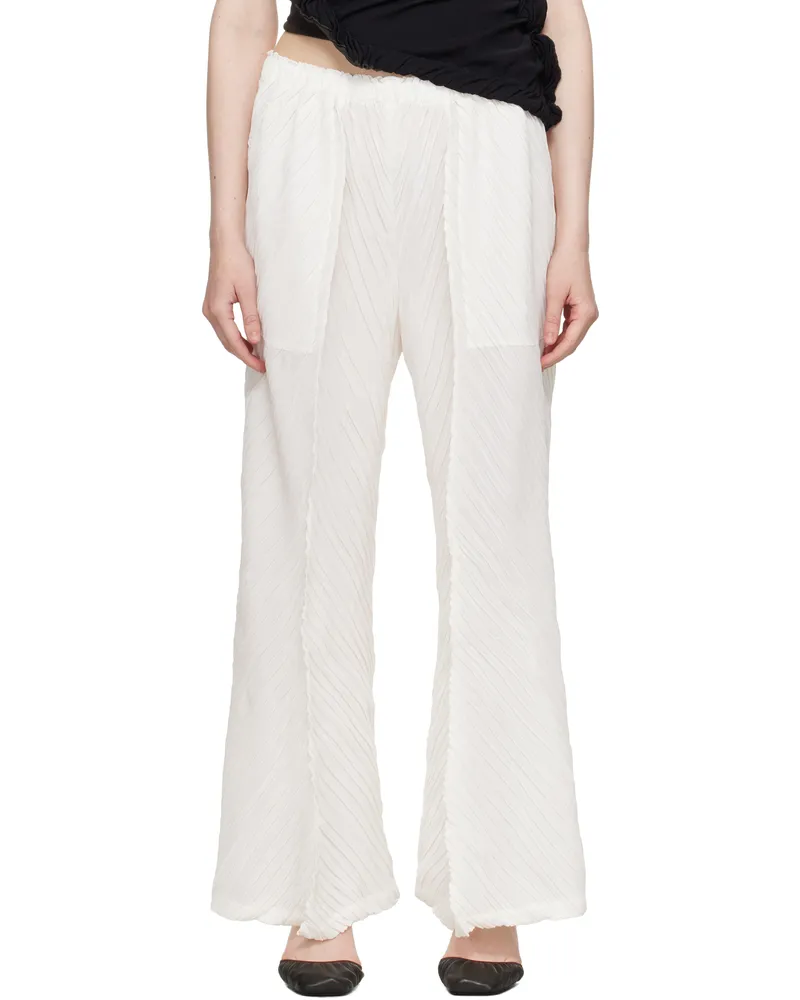 Issey Miyake White Wrinkled & Twisted Trousers 05