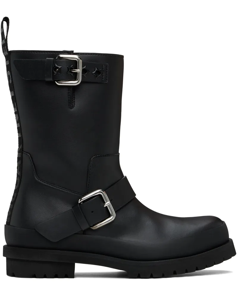 Stella McCartney Black Trace Buckle-Strap Biker Boots 1000