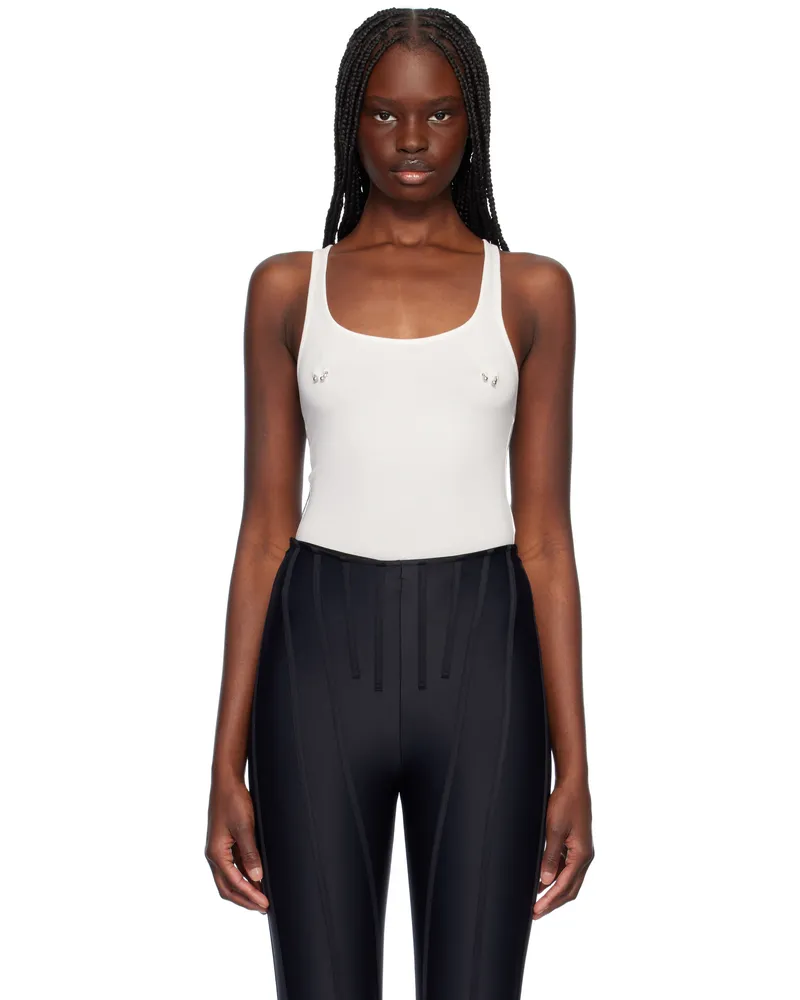 Thierry Mugler Off-White Pierced Tank Bodysuit 1014