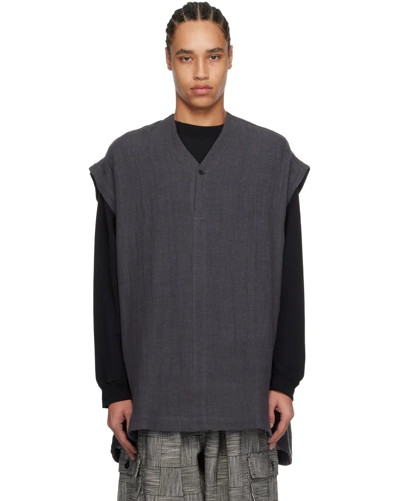 Jan-Jan Van Essche Gray O-Project Panama Mesh Cloth Vest Anthracite