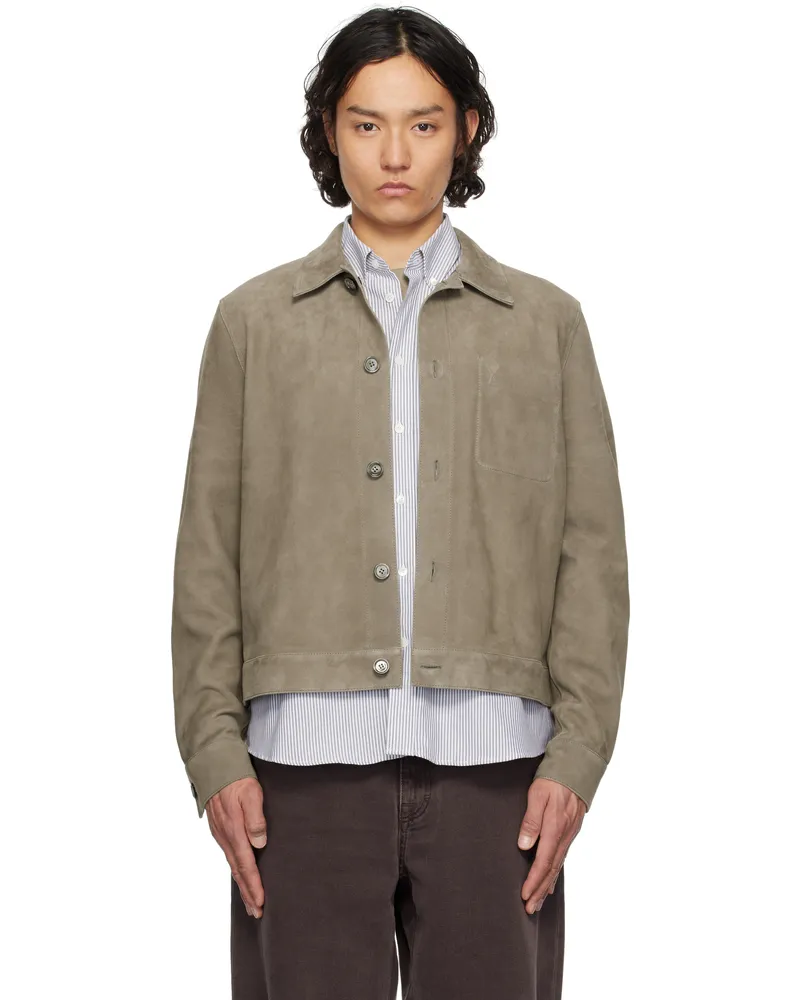 AMI Paris Taupe Buttoned Suede Jacket 0952