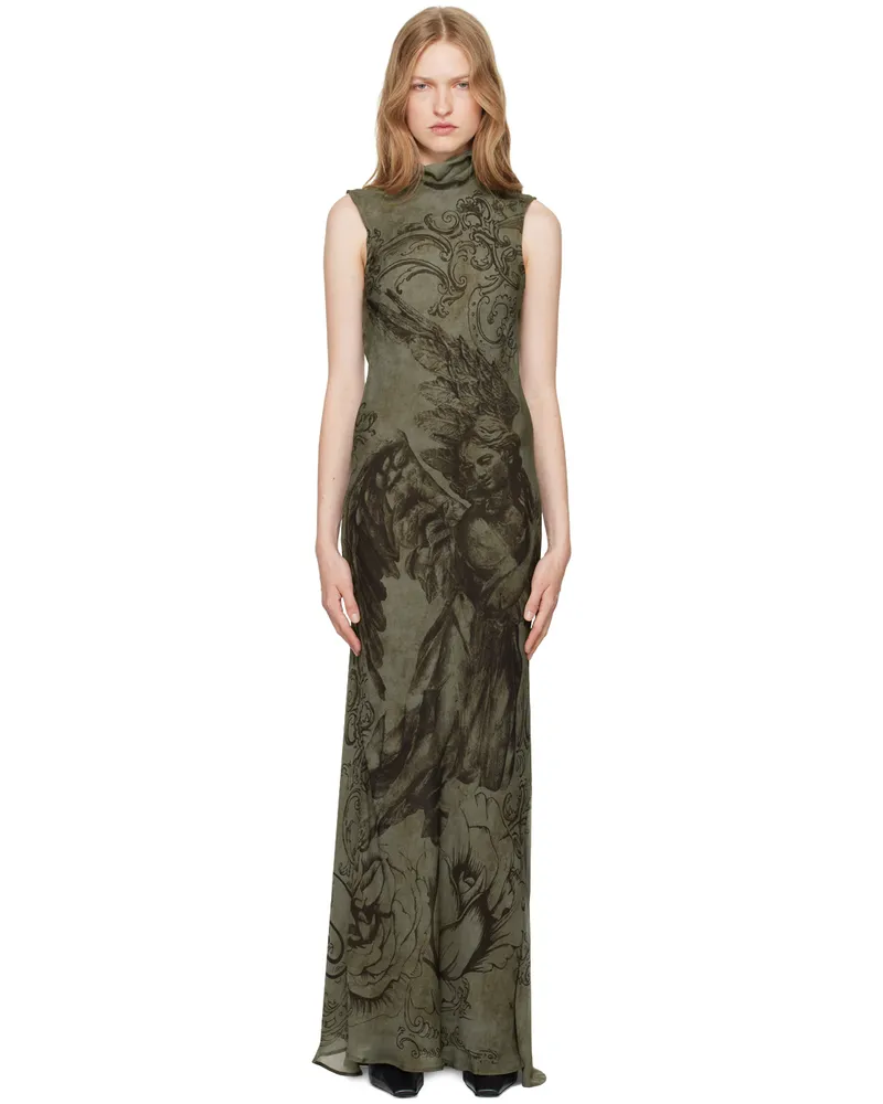 Acne Studios Gray Printed Mesh Maxi Dress Cvd
