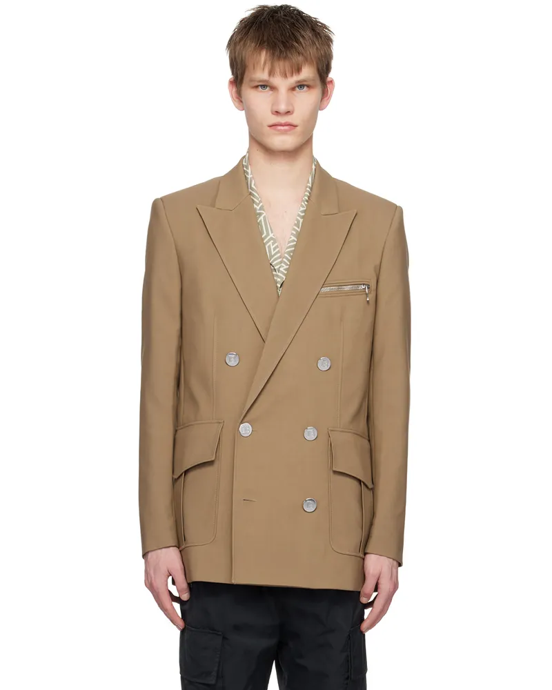 Balmain Taupe Double-Breasted Blazer 8ag