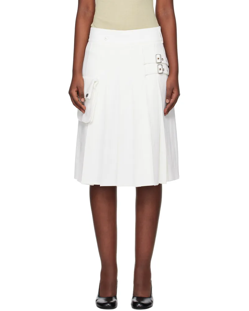 OPEN YY White Pleated Cargo Pocket Kilt Midi Skirt White