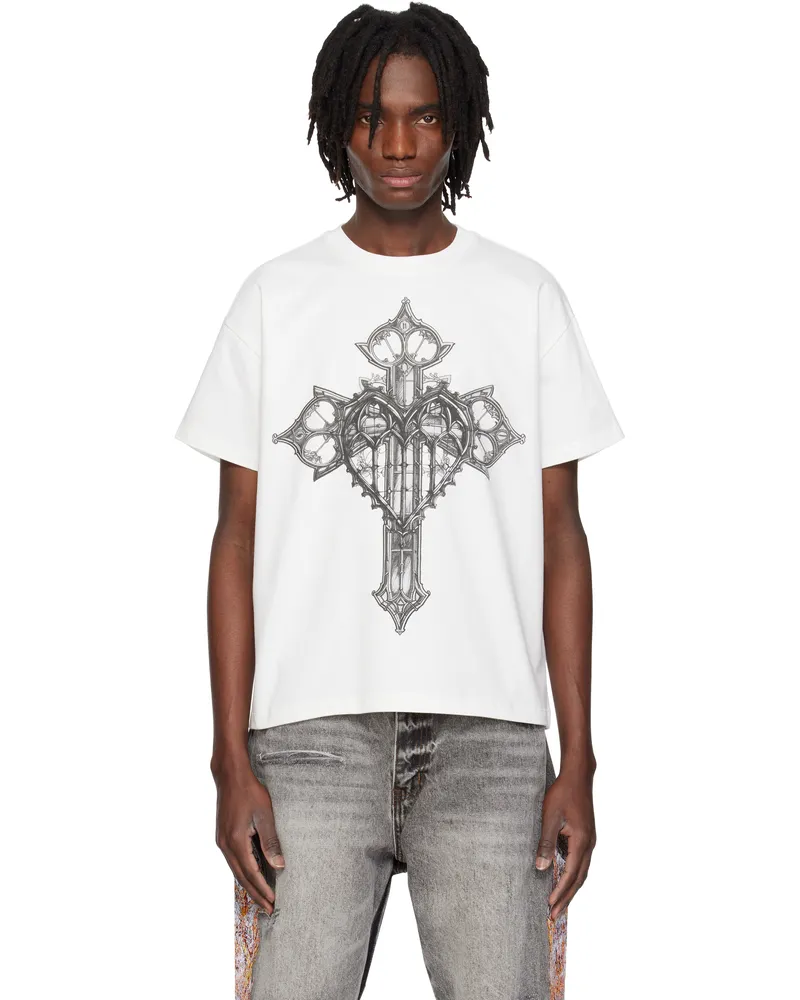 WHO DECIDES WAR White Crossed Heart Short Sleeve T-shirt Cloud