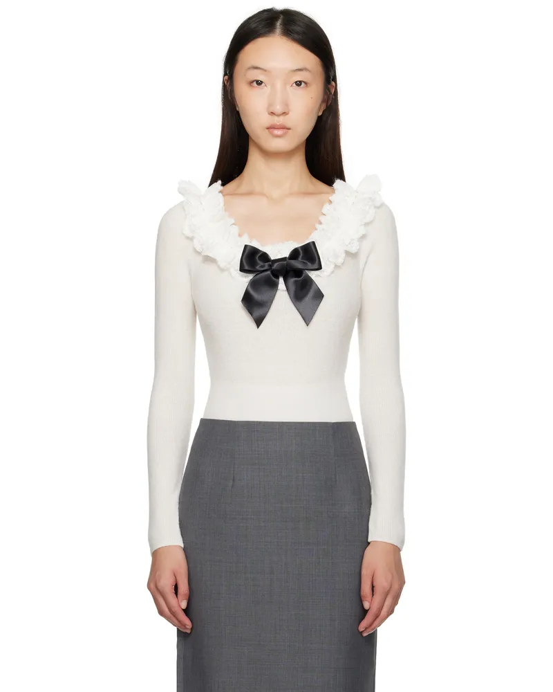 SHUSHU/TONG White Neck-Embellished Knitwear Bodysuit Wh100