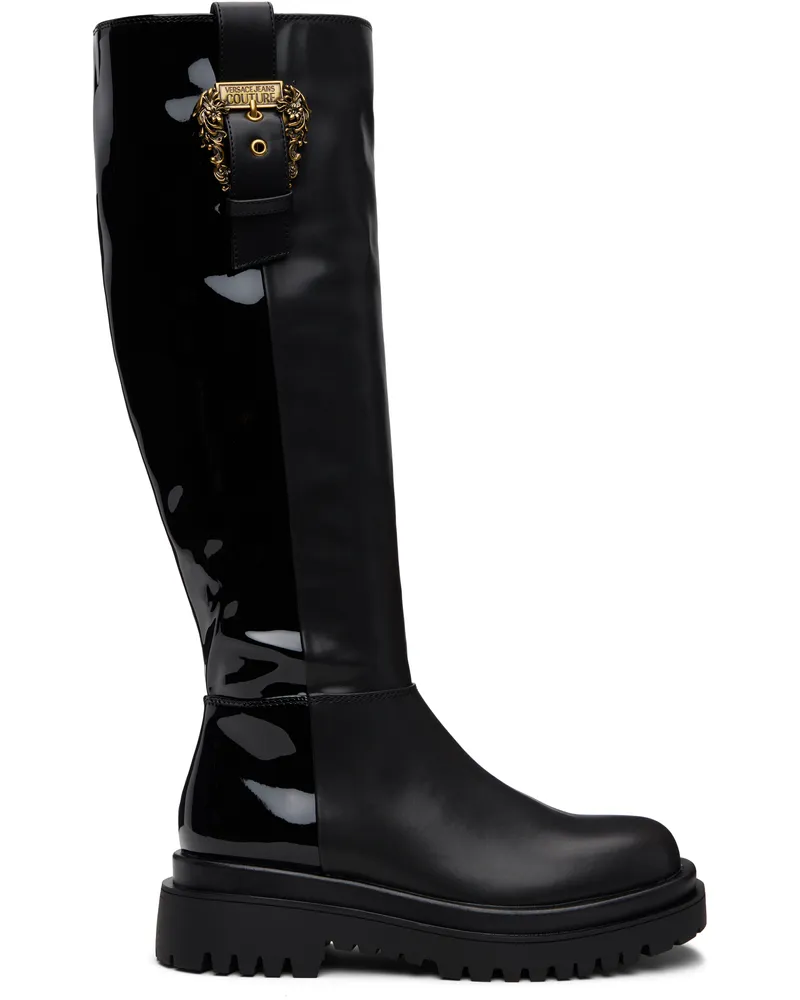 Versace Jeans Black Zip Tall Boots E899