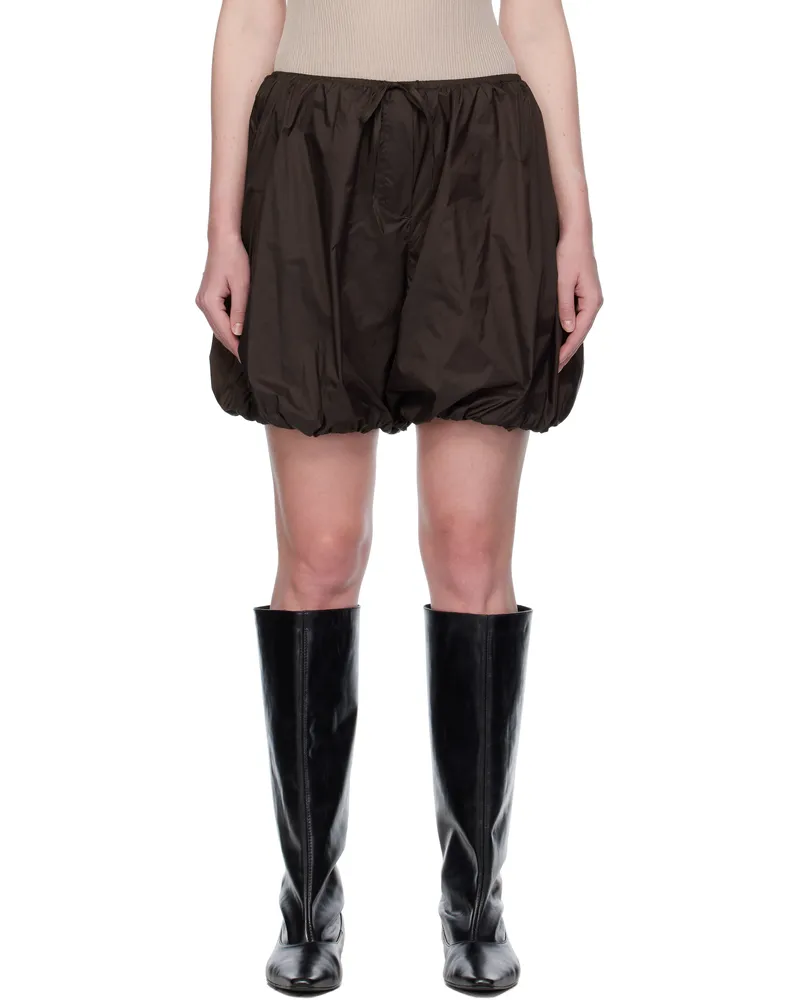 AMOMENTO Brown Nylon Volume Shorts Dark