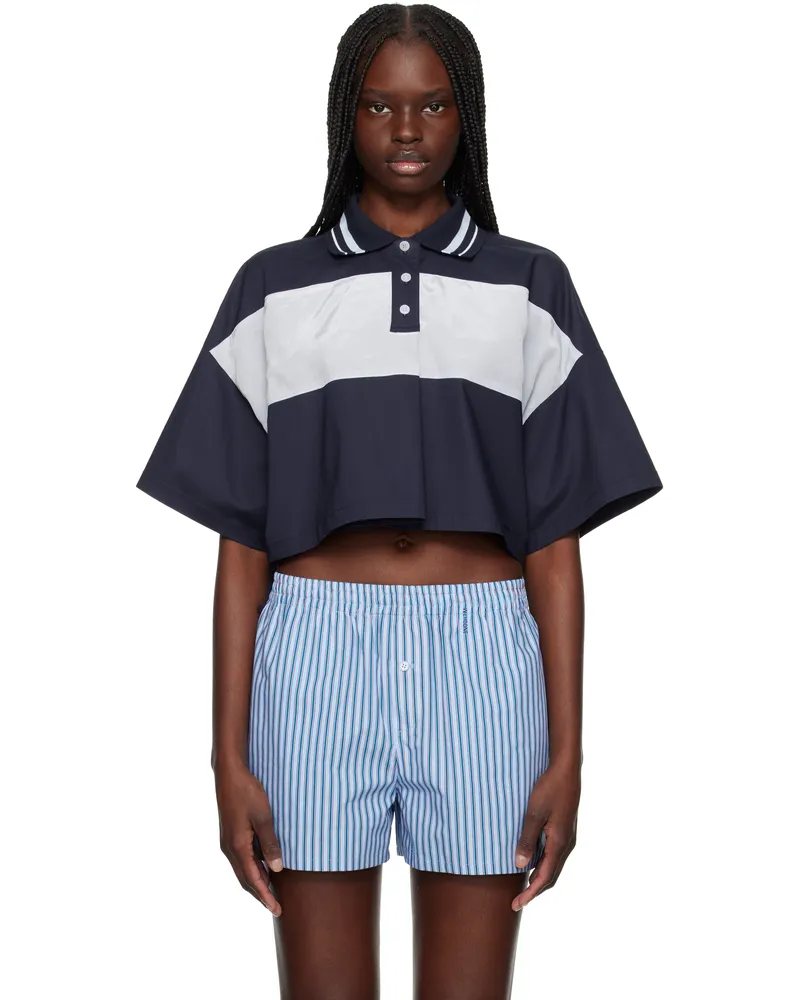 WE 11 DONE Navy & Gray Color Block Cropped Polo Navy
