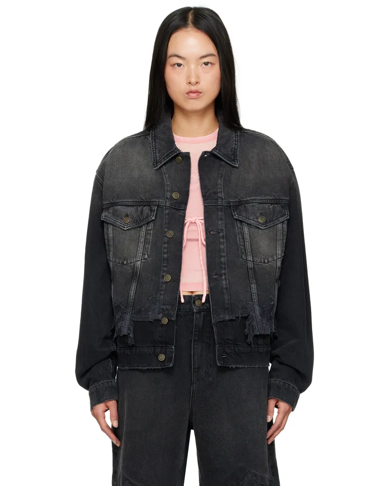 Guess Black Distressed Denim Jacket Gbs2