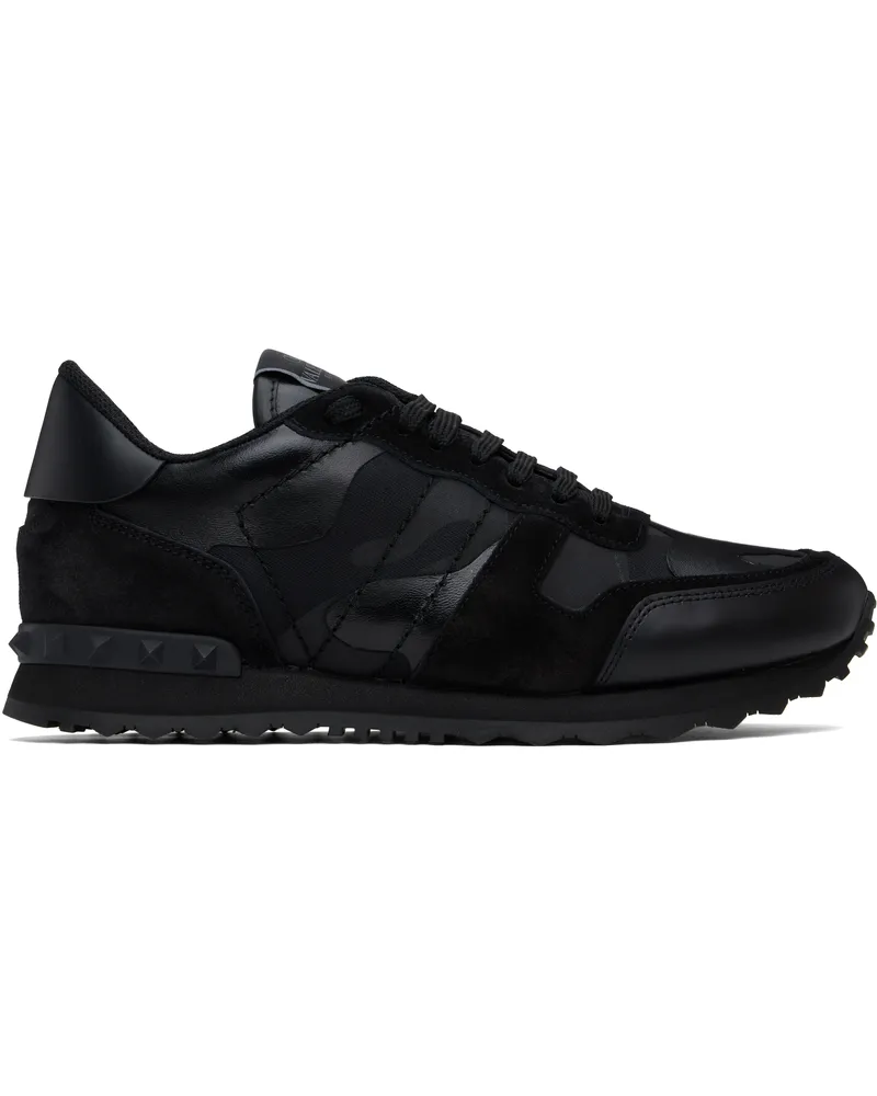 Valentino Garavani Black Rockrunner Camouflage Noir Sneakers 0no