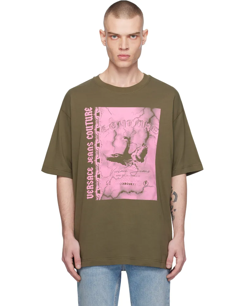 Versace Jeans Khaki Screen-Printed T-shirt E151-olive