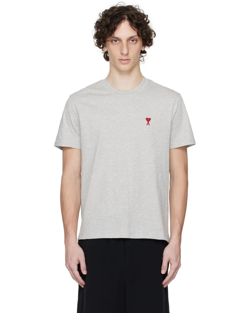 AMI Paris Gray Cotton Ami de Coeur T-shirt 0951