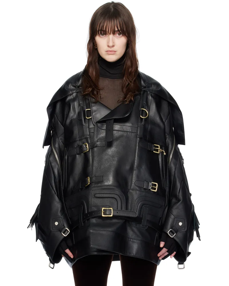 Junya Watanabe Black Fringed Faux-Leather Jacket 1